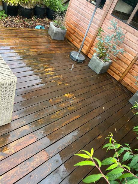 Decking freshly stained, after